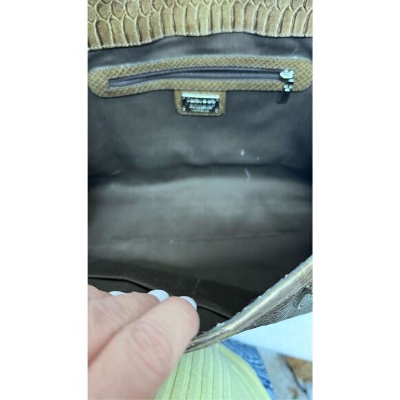 Claudia Firenze Olive Green Italian Leather Croc Embossed Tote Satchel Handbag - Picture 10 of 11